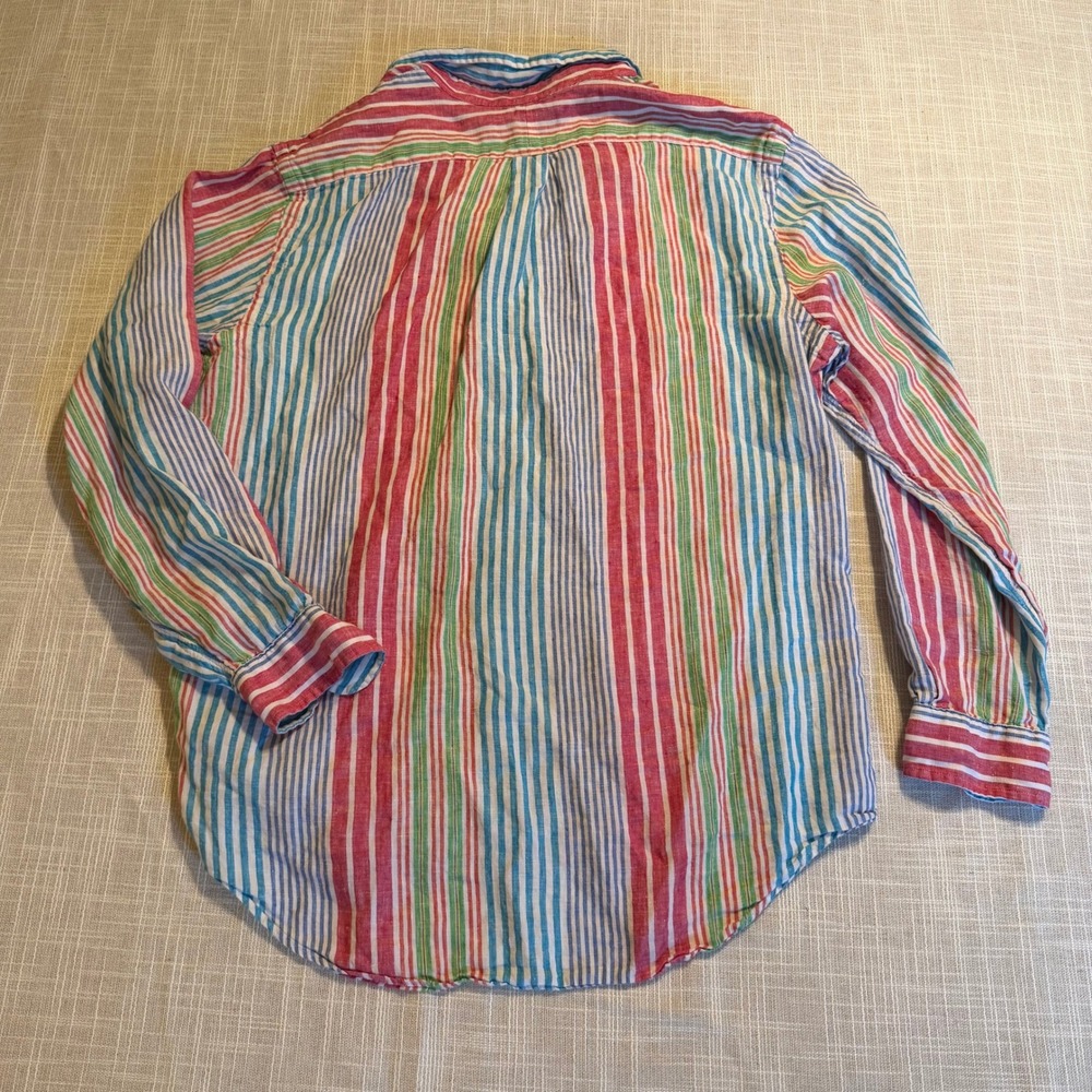 Polo Ralph Lauren Mens Large 100% Linen Multi Color Striped Button Down Shirt - Picture 5 of 7